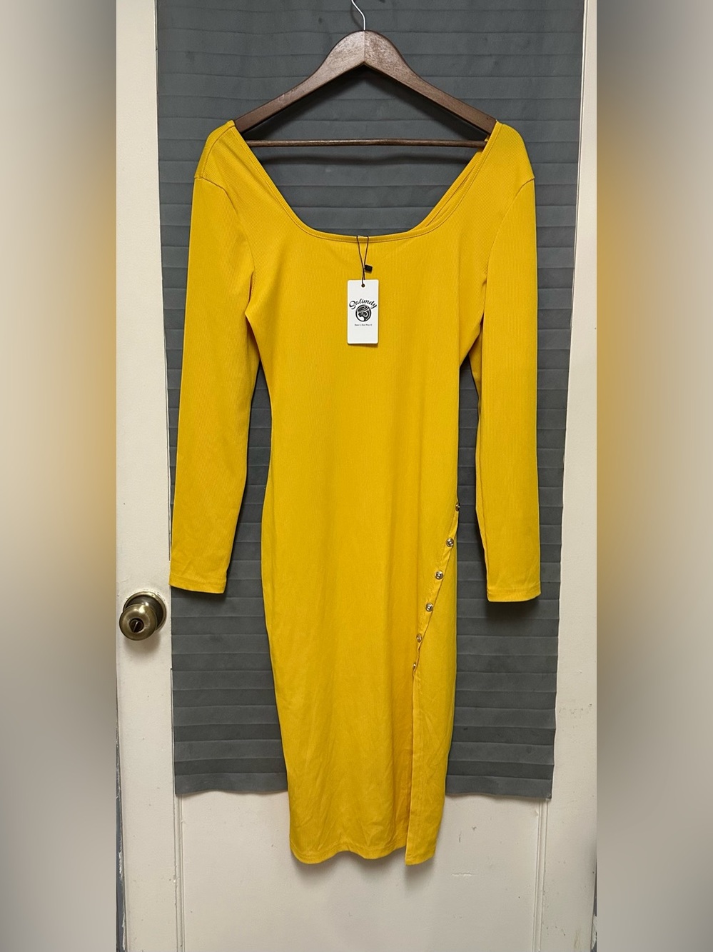 Salimdy long sleeve yellow dress size large